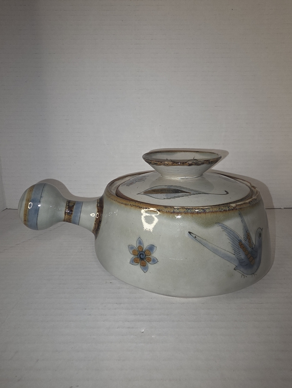 VTG Ken Edwards El Palomar Birds Flowers Covered Casserole w/Lid & Handle 2QT